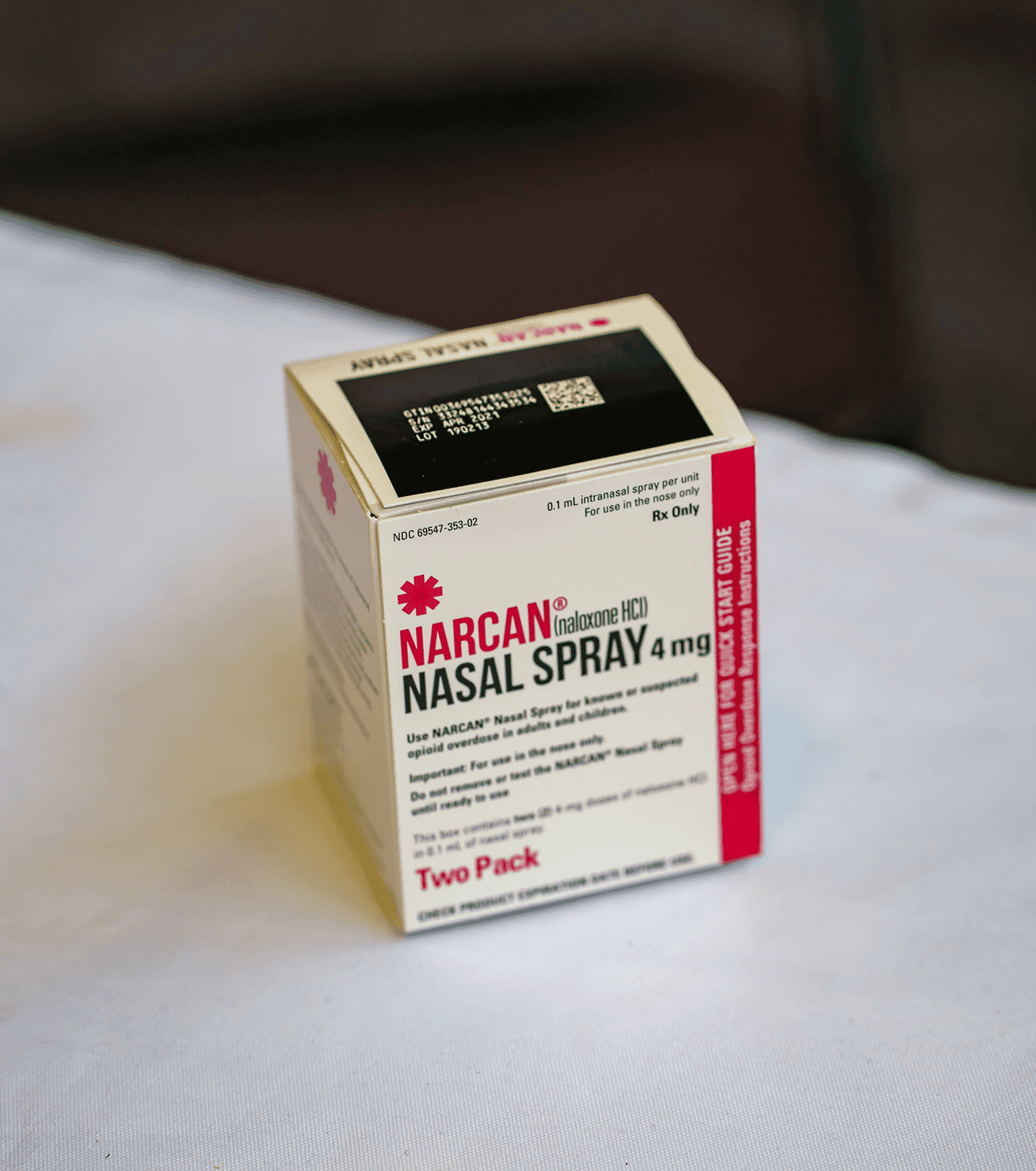 A Narcan (Naloxone) prescription box
