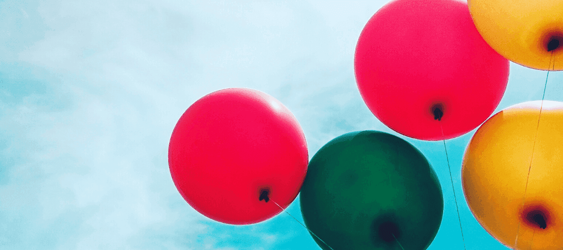 Balloons against the sky background to celebrate employee's CorVel anniversary